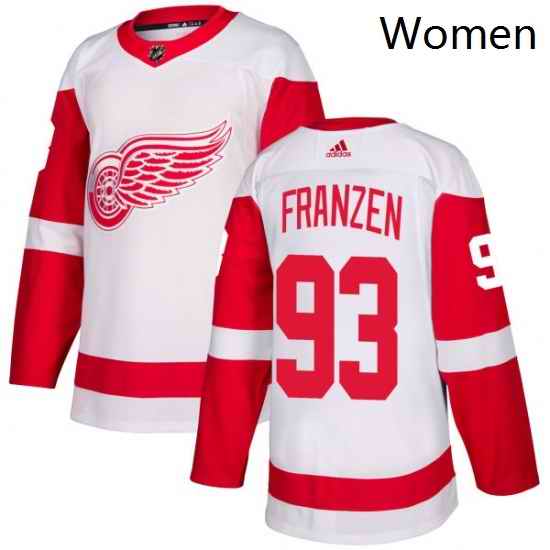 Womens Adidas Detroit Red Wings 93 Johan Franzen Authentic White Away NHL Jersey